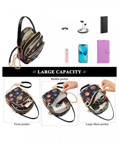 Creative Cartoon Planets Women's Crossbody Handbags with Zipper, Casual Leather Cell Phone Purse Crossbody Bags for Ladies $1...