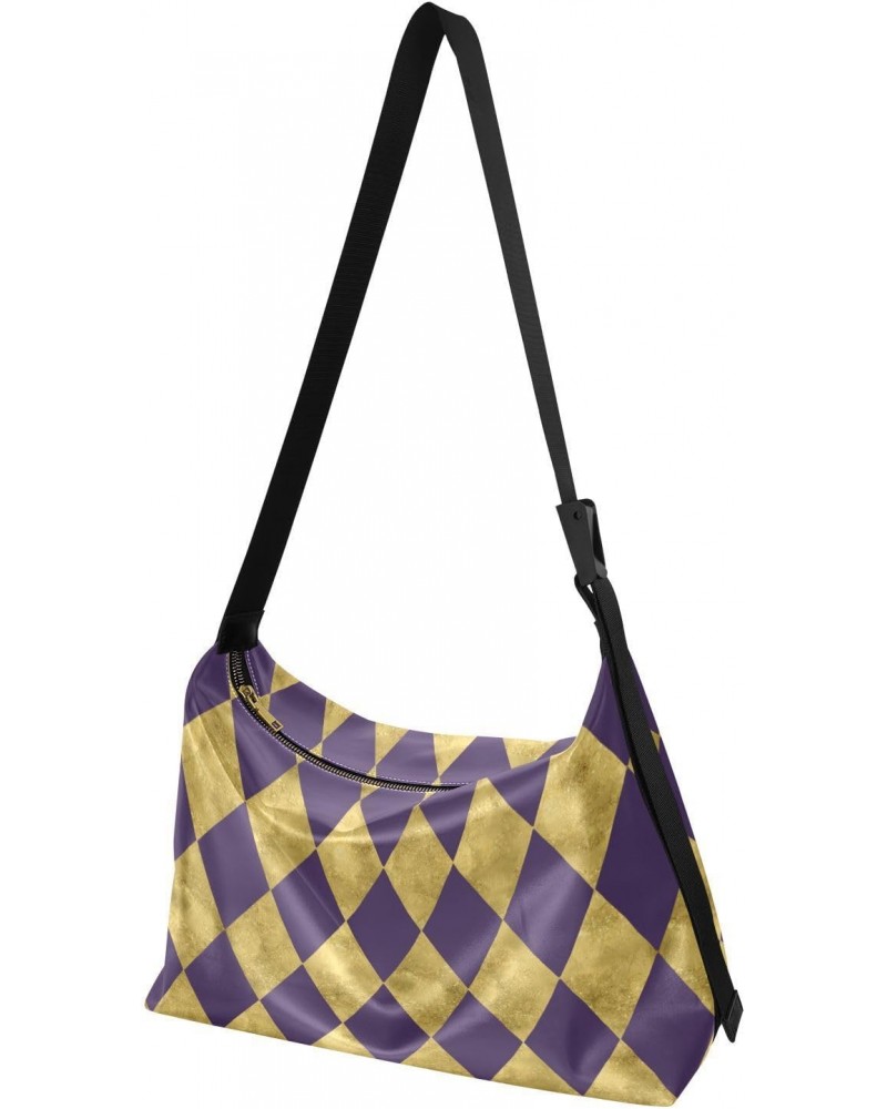 Mardi Gras Women Boho Bag Retro Gold Purple Zigzag Shoulder Bag PU Leather Pouch Crossbody Bag Large Tote Handbag For Quick G...