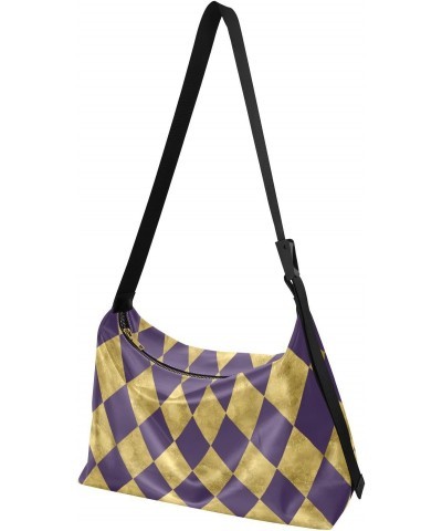 Mardi Gras Women Boho Bag Retro Gold Purple Zigzag Shoulder Bag PU Leather Pouch Crossbody Bag Large Tote Handbag For Quick G...