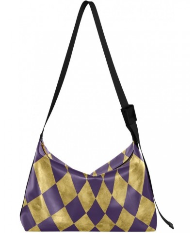 Mardi Gras Women Boho Bag Retro Gold Purple Zigzag Shoulder Bag PU Leather Pouch Crossbody Bag Large Tote Handbag For Quick G...