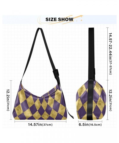 Mardi Gras Women Boho Bag Retro Gold Purple Zigzag Shoulder Bag PU Leather Pouch Crossbody Bag Large Tote Handbag For Quick G...