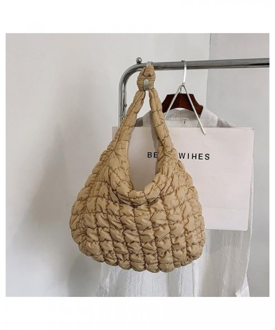 Quilted Tote Bag for Women Puffer Crossbody Bag with Zipper Nylon Hobos Shoulder Bag Khaki $15.16 Totes