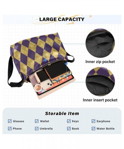 Mardi Gras Women Boho Bag Retro Gold Purple Zigzag Shoulder Bag PU Leather Pouch Crossbody Bag Large Tote Handbag For Quick G...