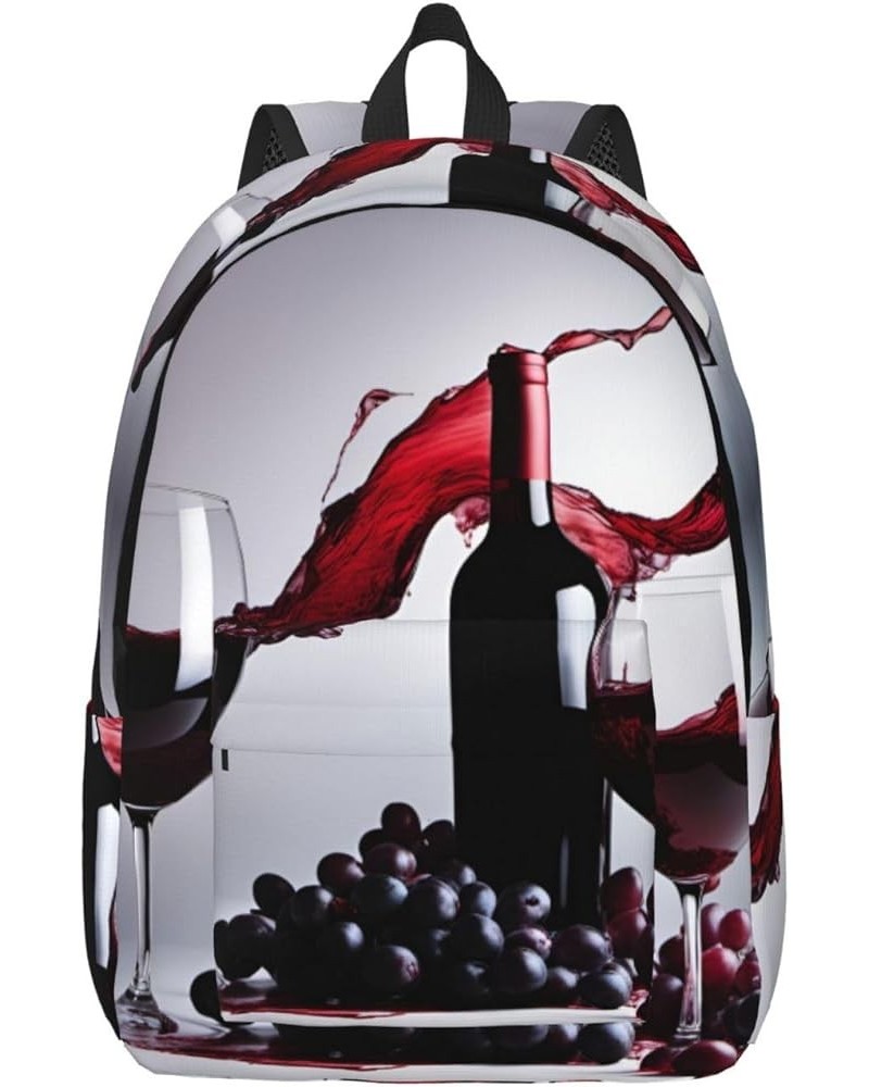 Red Wine Print Lightweight Travel Canvas Backpack Casual Daypack For Men Women Work, Sports, Beach Black Medium $23.82 Backpacks