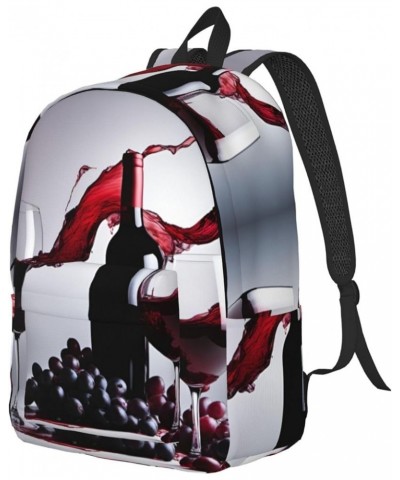 Red Wine Print Lightweight Travel Canvas Backpack Casual Daypack For Men Women Work, Sports, Beach Black Medium $23.82 Backpacks