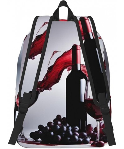 Red Wine Print Lightweight Travel Canvas Backpack Casual Daypack For Men Women Work, Sports, Beach Black Medium $23.82 Backpacks