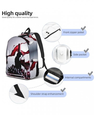 Red Wine Print Lightweight Travel Canvas Backpack Casual Daypack For Men Women Work, Sports, Beach Black Medium $23.82 Backpacks