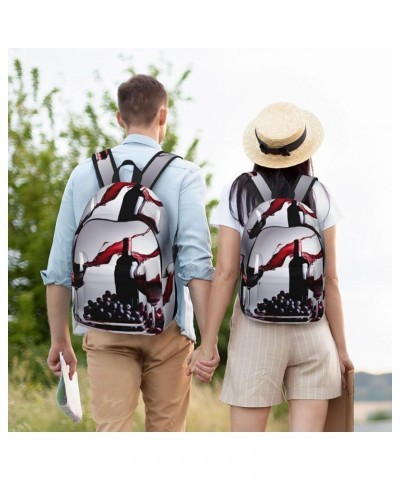 Red Wine Print Lightweight Travel Canvas Backpack Casual Daypack For Men Women Work, Sports, Beach Black Medium $23.82 Backpacks