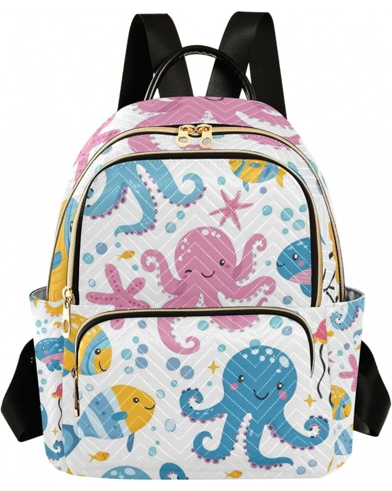 Mini Backpack Purse for Women, Fishes Octopus Travel Bag Casual Daypack Shoulder Bag Small $17.59 Backpacks