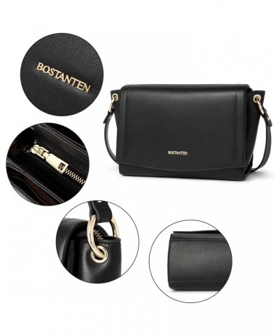 Womens Leather Crossbody Bags Designer Handbag Medium Trendy Shoulder Bag Purse Black $19.75 Crossbody Bags