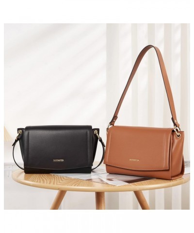 Womens Leather Crossbody Bags Designer Handbag Medium Trendy Shoulder Bag Purse Black $19.75 Crossbody Bags