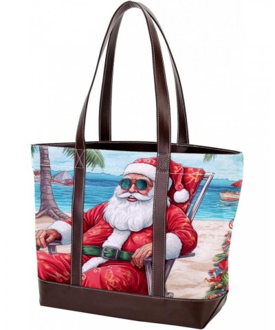 Santa Claus Canvas Leather Mix Crossbody Bag - Stylish Hand-held Purse, 13.3x4.7x12.2 inches $22.08 Crossbody Bags