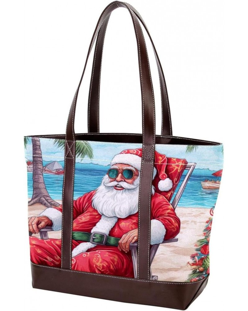 Santa Claus Canvas Leather Mix Crossbody Bag - Stylish Hand-held Purse, 13.3x4.7x12.2 inches $22.08 Crossbody Bags