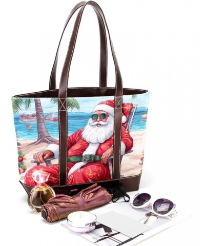 Santa Claus Canvas Leather Mix Crossbody Bag - Stylish Hand-held Purse, 13.3x4.7x12.2 inches $22.08 Crossbody Bags