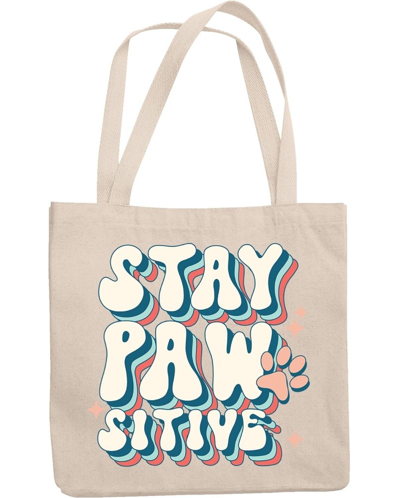 Stay Pawsitive Pun with a Dog or Cat Paw Art Merch Gift, 12oz Canvas Tote Bag $14.30 Totes