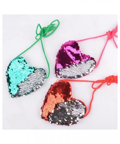 2pcs Reversible Shaped Purse Change Bling Crossbody Stap Coin Kids Small Bag Heart-shaped for Children Mini Sequin Shoulder R...