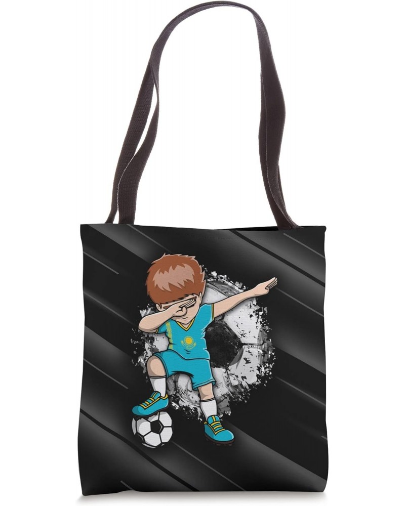 Dabbing Soccer Boy Kazakhstan Fans Jersey Kazakhstani Flag Tote Bag $14.18 Totes