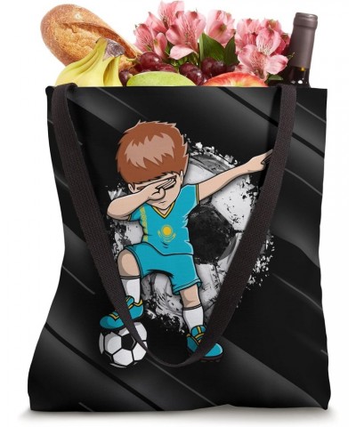 Dabbing Soccer Boy Kazakhstan Fans Jersey Kazakhstani Flag Tote Bag $14.18 Totes