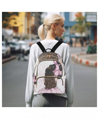 Small Backpack for Women Travel Bag Valentines Beautiful Woman with Balloon Daypack Purse Fashion Shoulder Bag Rucksack Mediu...