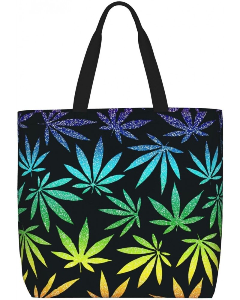 Women'S Soft Tote Shoulder Bag Lgbt-Rainbow-Cannabis-Leaf Foldable Travel Purse With Zipper Closure $15.36 Totes