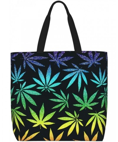 Women'S Soft Tote Shoulder Bag Lgbt-Rainbow-Cannabis-Leaf Foldable Travel Purse With Zipper Closure $15.36 Totes