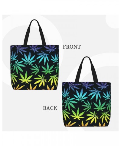 Women'S Soft Tote Shoulder Bag Lgbt-Rainbow-Cannabis-Leaf Foldable Travel Purse With Zipper Closure $15.36 Totes