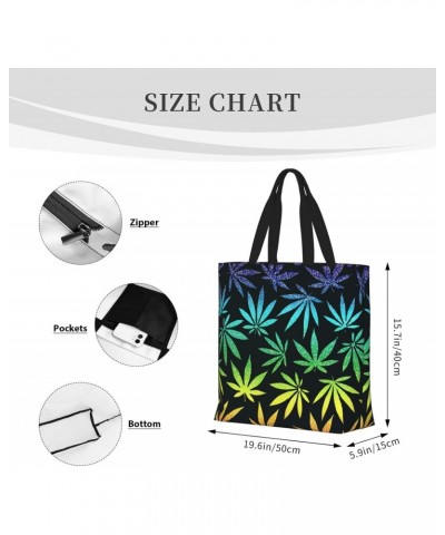 Women'S Soft Tote Shoulder Bag Lgbt-Rainbow-Cannabis-Leaf Foldable Travel Purse With Zipper Closure $15.36 Totes