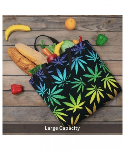 Women'S Soft Tote Shoulder Bag Lgbt-Rainbow-Cannabis-Leaf Foldable Travel Purse With Zipper Closure $15.36 Totes