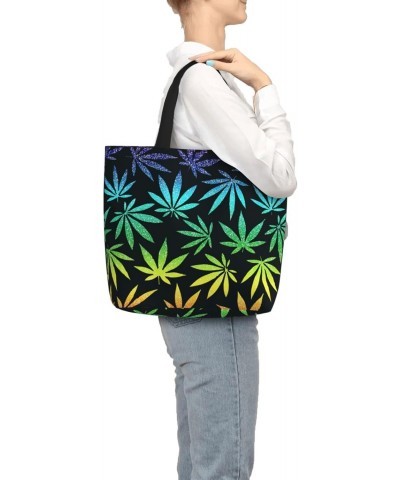 Women'S Soft Tote Shoulder Bag Lgbt-Rainbow-Cannabis-Leaf Foldable Travel Purse With Zipper Closure $15.36 Totes