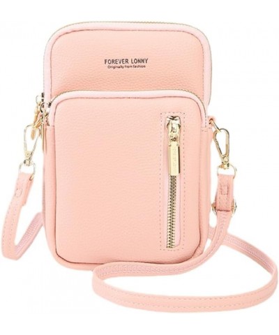 Multi-Zipper Crossbody Phone Bag for Women Leather Ladies Cross Body Handbags Mobile Phone Bag Pink $13.90 Totes