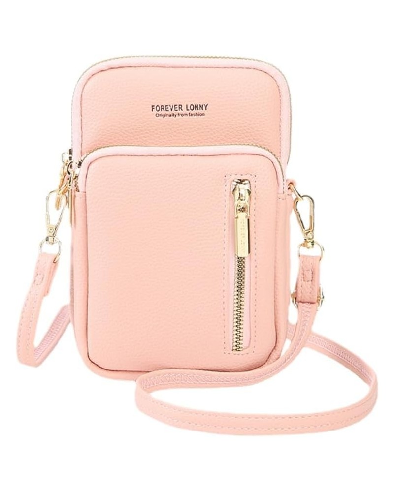 Multi-Zipper Crossbody Phone Bag for Women Leather Ladies Cross Body Handbags Mobile Phone Bag Pink $13.90 Totes