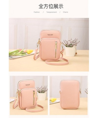 Multi-Zipper Crossbody Phone Bag for Women Leather Ladies Cross Body Handbags Mobile Phone Bag Pink $13.90 Totes