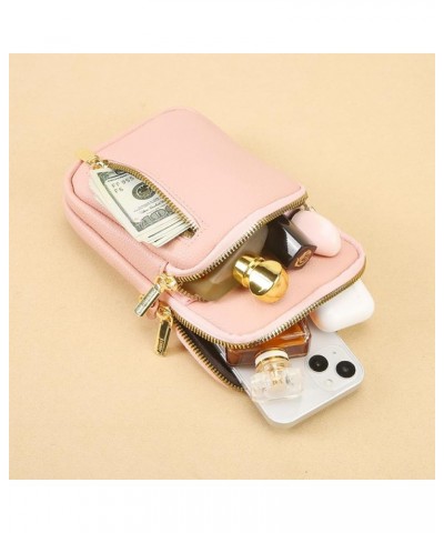 Multi-Zipper Crossbody Phone Bag for Women Leather Ladies Cross Body Handbags Mobile Phone Bag Pink $13.90 Totes