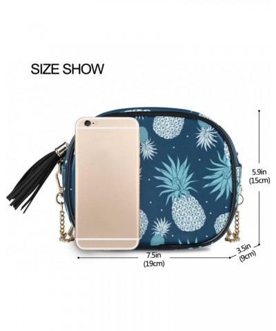 Small Crossbody Bag Vintage Blue Pineapple Fruits Womens Shoulder Chain Bag PU Leather Small Purse With Tassel $14.39 Shoulde...