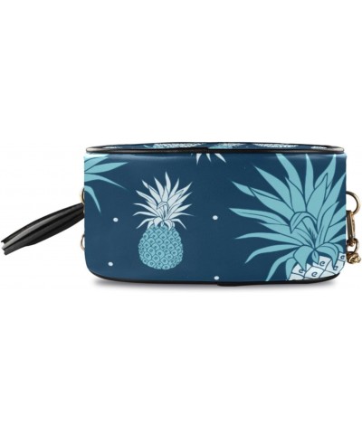 Small Crossbody Bag Vintage Blue Pineapple Fruits Womens Shoulder Chain Bag PU Leather Small Purse With Tassel $14.39 Shoulde...