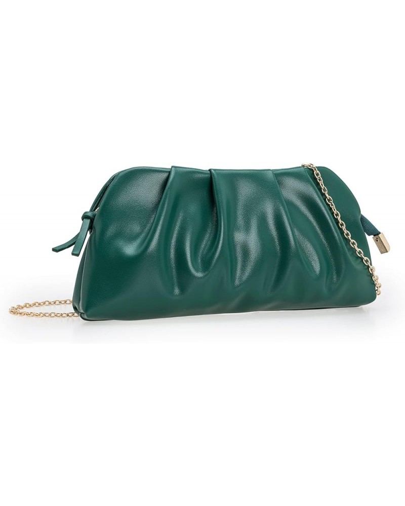 Chic Soft Vegan Leather Clutch Bag Dressy Pleated PU Evening Purse for Women Emerald Green $20.34 Evening Bags