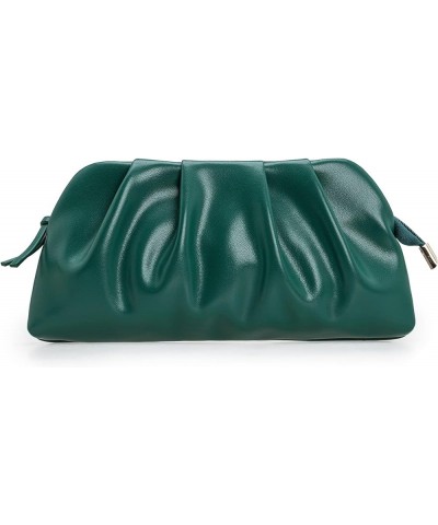 Chic Soft Vegan Leather Clutch Bag Dressy Pleated PU Evening Purse for Women Emerald Green $20.34 Evening Bags