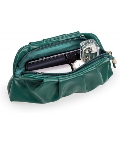 Chic Soft Vegan Leather Clutch Bag Dressy Pleated PU Evening Purse for Women Emerald Green $20.34 Evening Bags