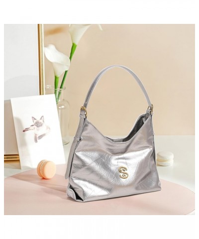 Hobo Bag for Women PU Leather Shoulder Bags Ladies Crossbody Purse Large Designer Hobo Purses (Silver) Silver $27.97 Totes