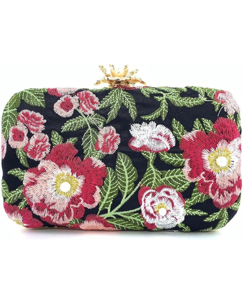 Evening Bag Evening Clutch Handbag Flower Embroidery Pretty Black $19.37 Evening Bags