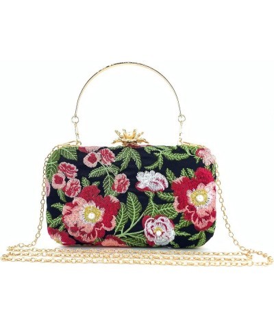 Evening Bag Evening Clutch Handbag Flower Embroidery Pretty Black $19.37 Evening Bags