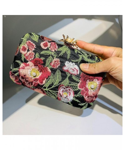 Evening Bag Evening Clutch Handbag Flower Embroidery Pretty Black $19.37 Evening Bags