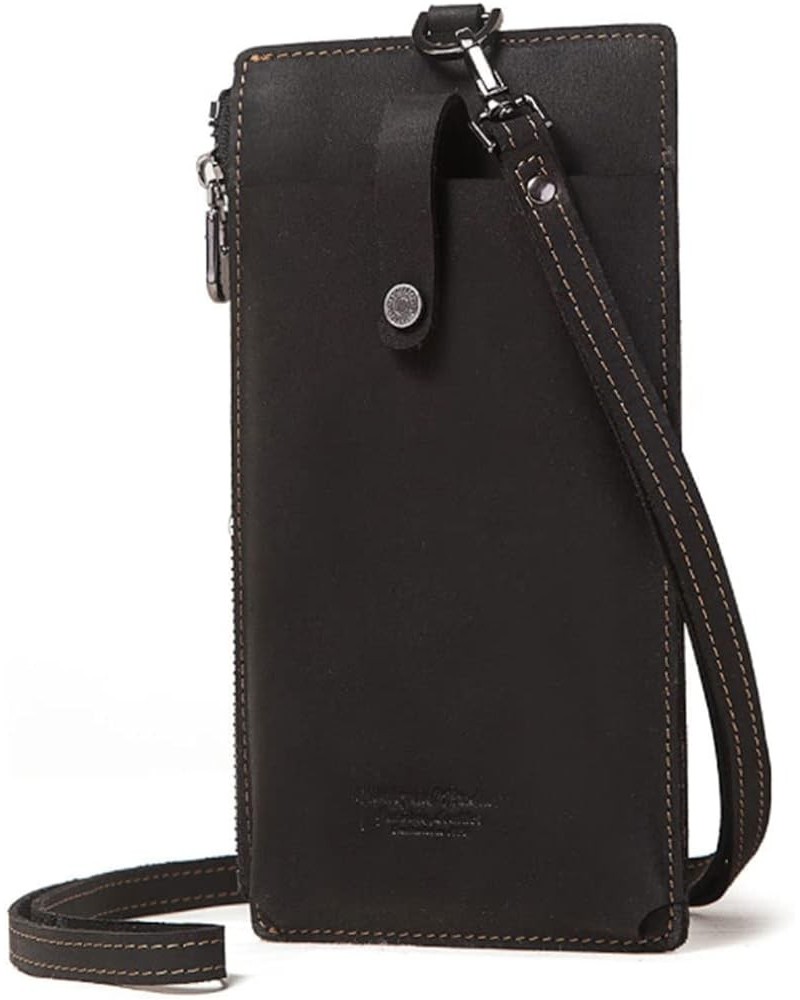 Genuine Leather Crossbody Mobile Phone Bags First Layer Cowhide Coin Purse-Khaki Black $23.26 Totes