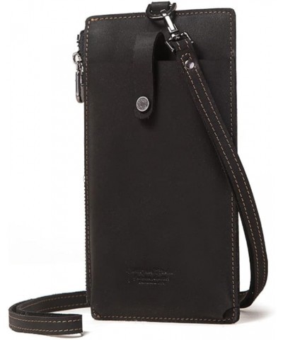 Genuine Leather Crossbody Mobile Phone Bags First Layer Cowhide Coin Purse-Khaki Black $23.26 Totes