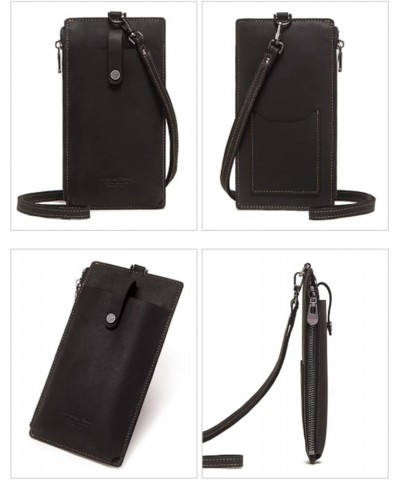 Genuine Leather Crossbody Mobile Phone Bags First Layer Cowhide Coin Purse-Khaki Black $23.26 Totes