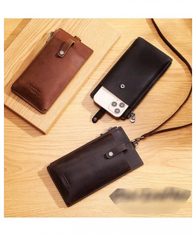 Genuine Leather Crossbody Mobile Phone Bags First Layer Cowhide Coin Purse-Khaki Black $23.26 Totes