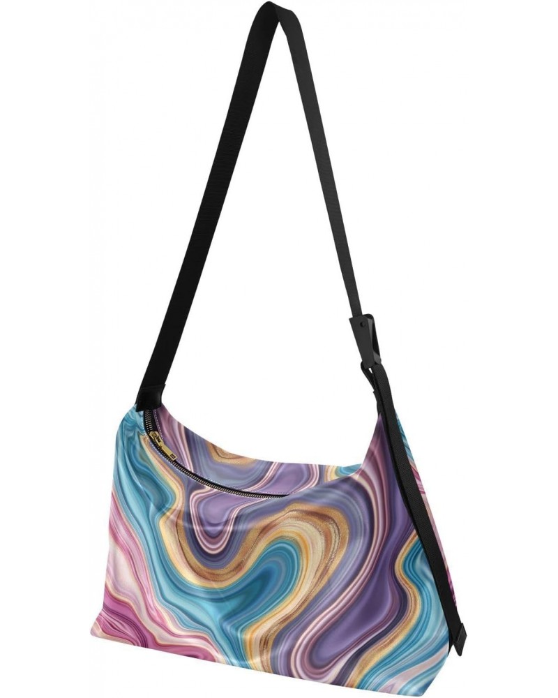 Women Boho Bag Rainbow Marble Abstract Magic Shoulder Bag PU Leather Pouch Crossbody Bag Large Tote Handbag For Quick Getaway...