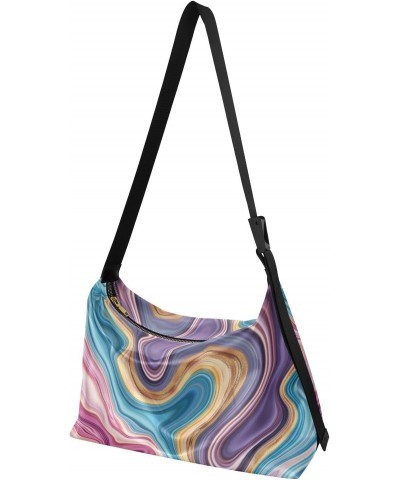 Women Boho Bag Rainbow Marble Abstract Magic Shoulder Bag PU Leather Pouch Crossbody Bag Large Tote Handbag For Quick Getaway...