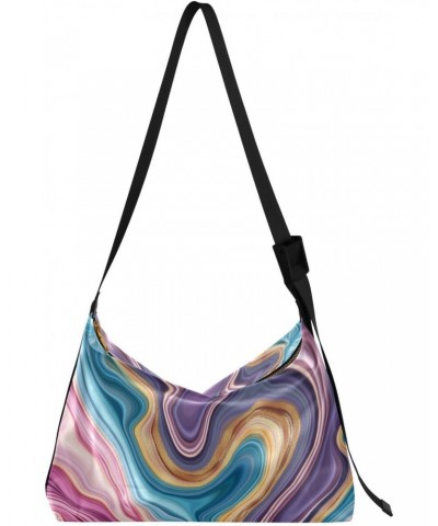 Women Boho Bag Rainbow Marble Abstract Magic Shoulder Bag PU Leather Pouch Crossbody Bag Large Tote Handbag For Quick Getaway...