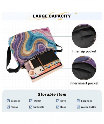 Women Boho Bag Rainbow Marble Abstract Magic Shoulder Bag PU Leather Pouch Crossbody Bag Large Tote Handbag For Quick Getaway...